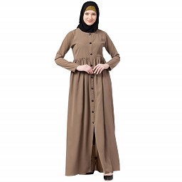 Front open abaya with pintucks- Beige Front open abaya with pintucks- Beige